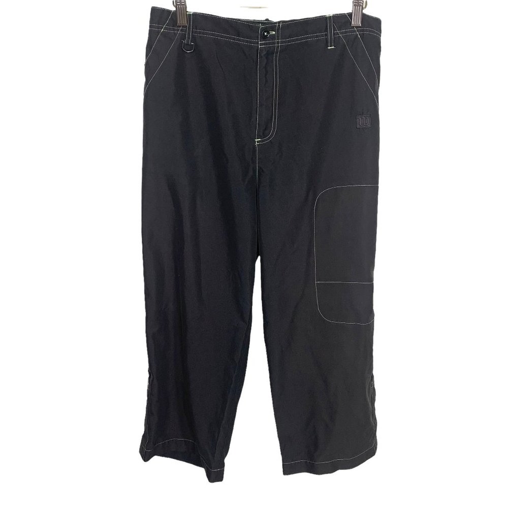 Vintage 90s Black Cyperpunk Green Stitch Pants Large